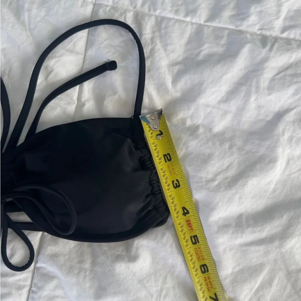 Hollister Cinched Black Bikini Top XS Tie Back Adjustable Straps Ruched Swim